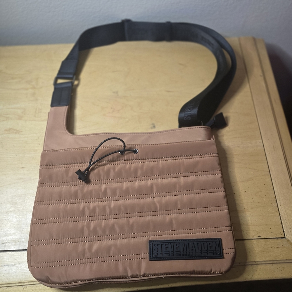 Brown Quilted Messenger Bag with Gold Accents